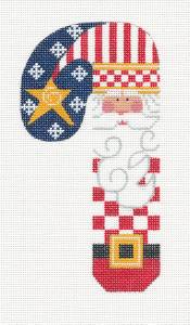 Large Candy Cane ~  Patriotic R,W,B Santa Candy Cane Needlepoint Canvas & STITCH GUIDE by CH Design Danji