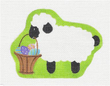 Canvas - Adorable Lamb with an Easter Basket HP Needlepoint Ornament by Pepperberry
