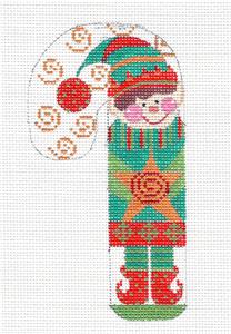 Candy Cane ~ ELF with Star handpainted Medium Candy Cane Needlepoint Canvas by CH Designs -Danji