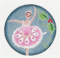 Christmas ~ Sugar Plum Fairy Ballerina in Pink Ornament 18 Mesh handpainted 4" Rd. Needlepoint Canvas Rebecca Wood