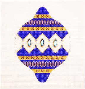 Blue & Gold Ornament with Gems handpainted Needlepoint Canvas by TeriSu Designs