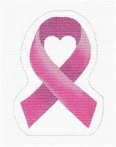 Canvas ~ Pink Heart Ribbon for Cancer handpaint Needlepoint Ornament Pepperberry
