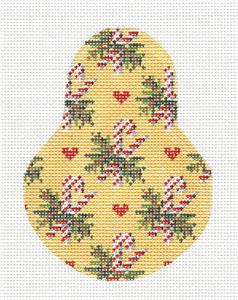 Kelly Clark Pear – Candy Canes on Pear & STITCH GUIDE HP Needlepoint Ornament by Kelly Clark
