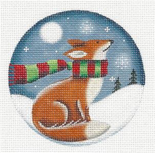 Fox Round ~ Red Fox in a Scarf Ornament handpainted Needlepoint Canvas by Rebecca Wood