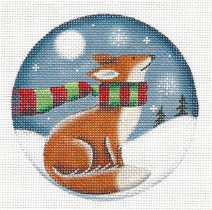 Fox Round ~ Red Fox in a Christmas Scarf Ornament handpainted 18 Mesh Needlepoint Canvas by Rebecca Wood