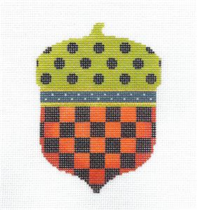 Kelly Clark Acorn ~ Haunted Checkered Acorn handpainted Needlepoint Ornament Canvas by Kelly Clark