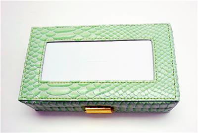 Leather Jewelry Box ~ Lt. Green Leather Jewelry Box with Interior Compartments for Needlepoint Canvas by LEE