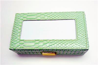 Leather Jewelry Box ~ Lt. Green Leather Jewelry Box with Interior Compartments for Needlepoint Canvas by LEE