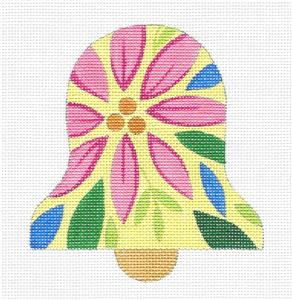 Christmas Bell ~ Pink Poinsettia Bell Ornament HP Needlepoint Canvas by Raymond Crawford