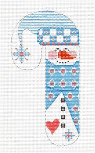 Medium Candy Cane ~Snowman in Blue handpainted Needlepoint Canvas CH Designs -Danji ***SPECIAL ORDER***