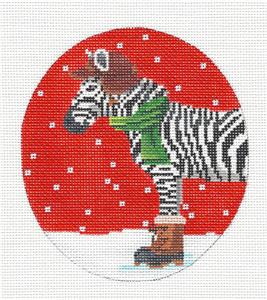 Oval ~ Zebra Dressed for Winter handpainted Needlepoint Canvas by Scott Church