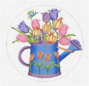 Florals ~ Tulips in a Watering Can handpainted Needlepoint Canvas by Debbie Mumm from M. Shirley