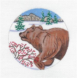 Grizzly Bear in the Winter handpainted 18 mesh Needlepoint Canvas Alice Peterson
