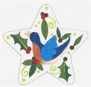 Star ~ 12 Days "4 CALLING BIRDS" Star HP Needlepoint Canvas by Raymond Crawford