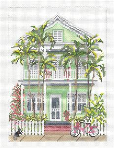 Tropical House ~ Key West "Island House" handpainted 18 mesh Needlepoint Canvas by Needle Crossings