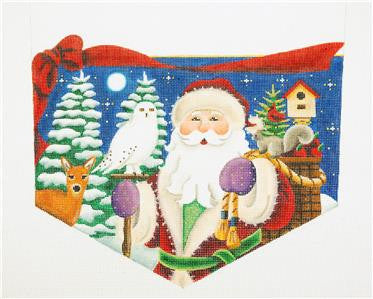 Stocking Cuff ~ Forest Santa & Animals Stocking CUFF handpainted Needlepoint Canvas Rebecca Wood
