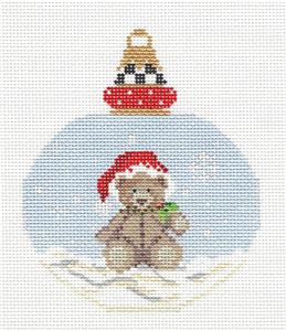 Christmas ~ TEDDY BEAR Boy in Santa Hat Ornament handpainted Needlepoint Ornament by Kelly Clark