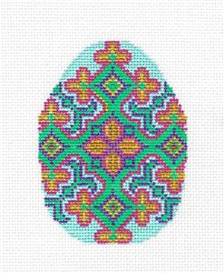 Egg ~ Elegant Pastel Aqua, Gold & Rose EGG Ornament Needlepoint Canvas by Tanya Mertel ~ Danji