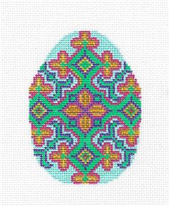 Egg ~ Elegant Green, Gold & Rose Egg Ornament Needlepoint Canvas by Tanya Mertel ~ Danji