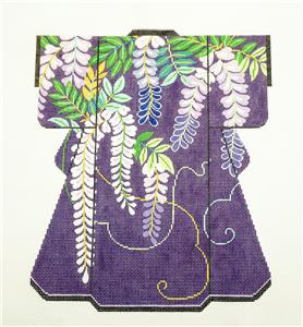 Kimono ~ Elegant WISTERIA on Purple LG. Japanese Kimono handpainted Needlepoint Canvas by LEE