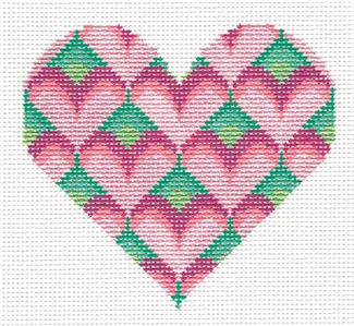 Hearts in a Heart handpainted Needlepoint Canvas by Tanya Mertel ~ Danji