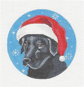 Dog ~ Black Labrador Dog in a Santa Hat handpainted Needlepoint Ornament by Pepperberry
