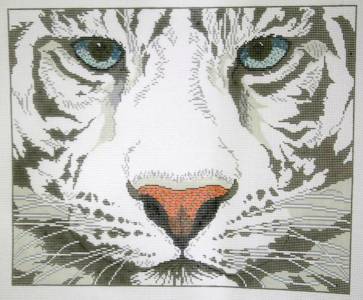 Tiger Canvas ~ Large White Tiger Face handpainted Needlepoint Canvas Pillow Series 12 mesh by LEE