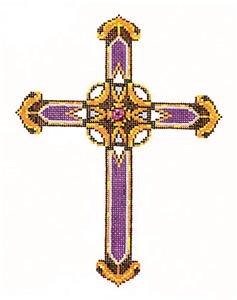 Cross ~ Elegant 7" tall Purple & Gold CROSS handpainted Needlepoint Canvas by LEE