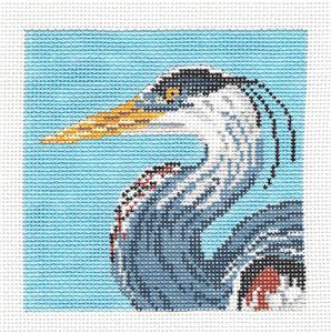 Bird Canvas ~ Great Blue Heron Bird 18 Mesh handpainted 4" Sq. Needlepoint Canvas by Needle Crossings