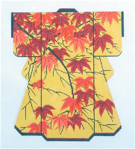 Kimono ~ Autumn Japanese Maple Leaves LG. Kimono handpainted Needlepoint Canvas by LEE