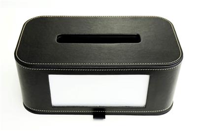 Accessory ~ Tissue Box Black Leather Rectangular made for Holding a Needlepoint Canvas by LEE