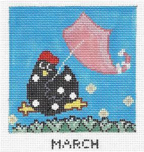 Canvas ~ "March Calendar Hen & Kite" handpainted Needlepoint Canvas by Annie Lane