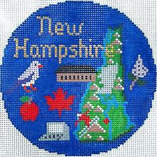 Travel Round ~ New Hampshire handpainted  4.25" Needlepoint Canvas Ornament by Silver Needle