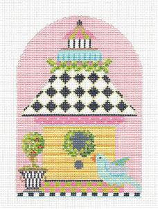 Kelly Clark ~ Birdhouse Harlequin Roof handpainted Needlepoint Canvas by Kelly Clark