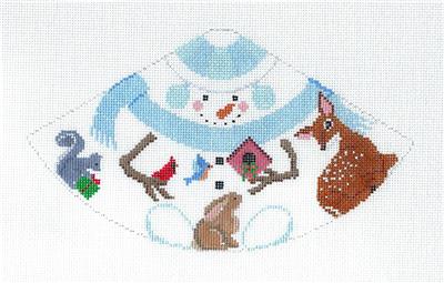 3-D Cone ~ Woodland Animals Snowman 3-D Cone Ornament handpainted Needlepoint Canvas Susan Roberts