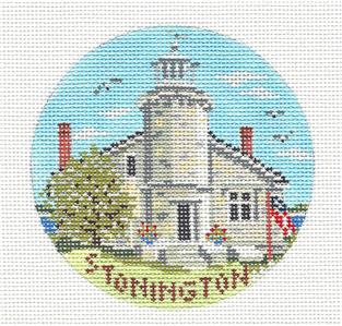 Round ~  STONINGTON, CONNECTICUT Lighthouse handpainted 4" Rd. Needlepoint Canvas Needle Crossings