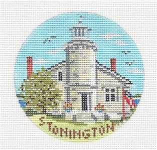 Round~4" STONINGTON, CONNECTICUT Lighthouse handpaint Needlepoint Canvas Needle Crossings