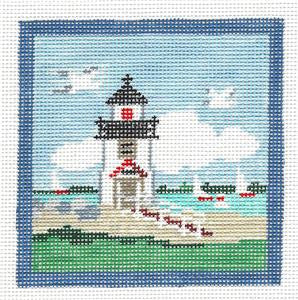 Canvas ~ Brant Point Lighthouse on Nantucket Island handpainted Coaster Needlepoint Canvas by Kathy Schenkel