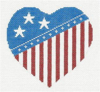 Canvas ~ Patriotic Red, White & Blue Heart handpainted Needlepoint Canvas by Silver Needle
