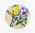 Bird Canvas ~ Goldfinch Bird & Flower handpaintd 4" Needlepoint Ornament Canvas Melissa Prince
