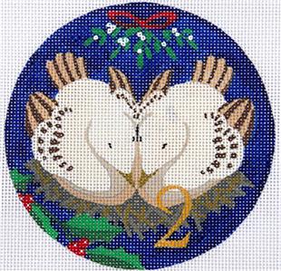 12 Days of Christmas 2 Turtle Doves with STITCH GUIDE & HP Needlepoint canvas Juliemar