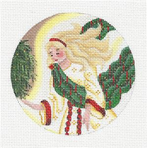 Christmas Angel ~ Guardian Angel in Golden Robe Ornament handpainted Needlepoint Canvas by Rebecca Wood