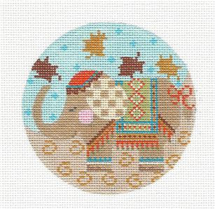 Round ~ Elephant Parade in Brown handpainted Needlepoint Canvas by CH Designs from Danji