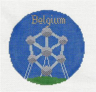 Round~ 4.25" BELGIUM Country Ornament handpainted Needlepoint Canvas by Silver Needle