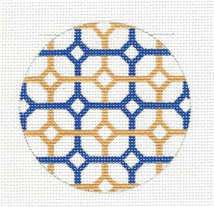 Round~Navy & Golden Diamonds Rd. handpainted Needlepoint Canvas by SOS from LEE