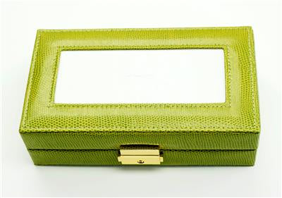 Leather Jewelry Box ~ Lime Green Leather Jewelry Box with Interior Compartments for Needlepoint Canvas by LEE
