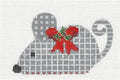 Mouse ~ Gray plaid Mouse with Red Bow & Holly handpainted Needlepoint Canvas by CH Designs from Danji