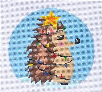 Round ~ Christmas Hedgehog w/ Lights handpainted Needlepoint Canvas ZIA from Danji