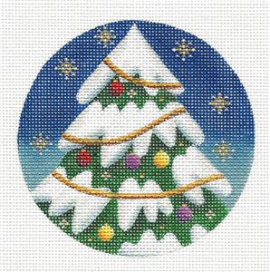 Christmas Round ~ Gold Ribbon Christmas Tree handpainted Needlepoint Canvas by Rebecca Wood