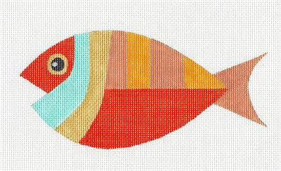 Fish ~ Orange Patchwork FISH handpainted Needlepoint Canvas by Raymond Crawford